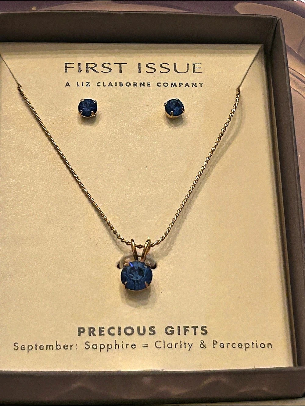 Liz Claiborne First Issue Vintage NIB Precious Gifts Sapphire Necklace & Earring